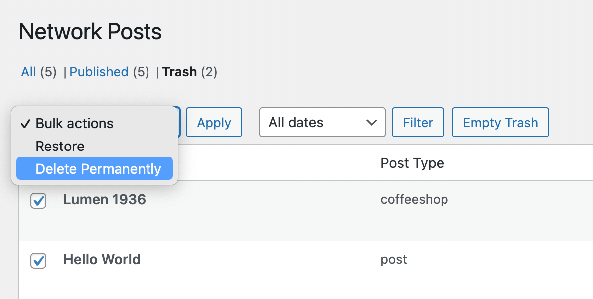 Network posts bulk actions
