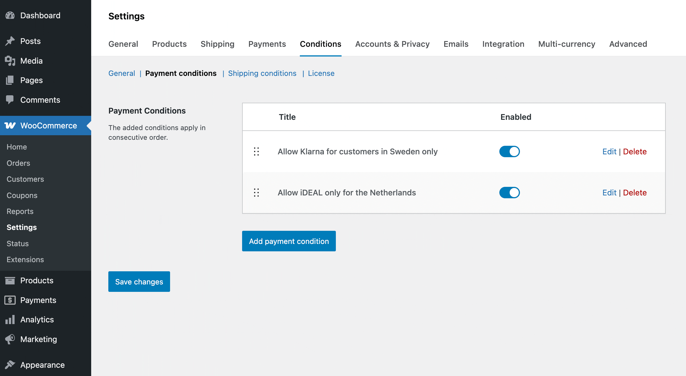 Configure WooCommerce payment methods by country