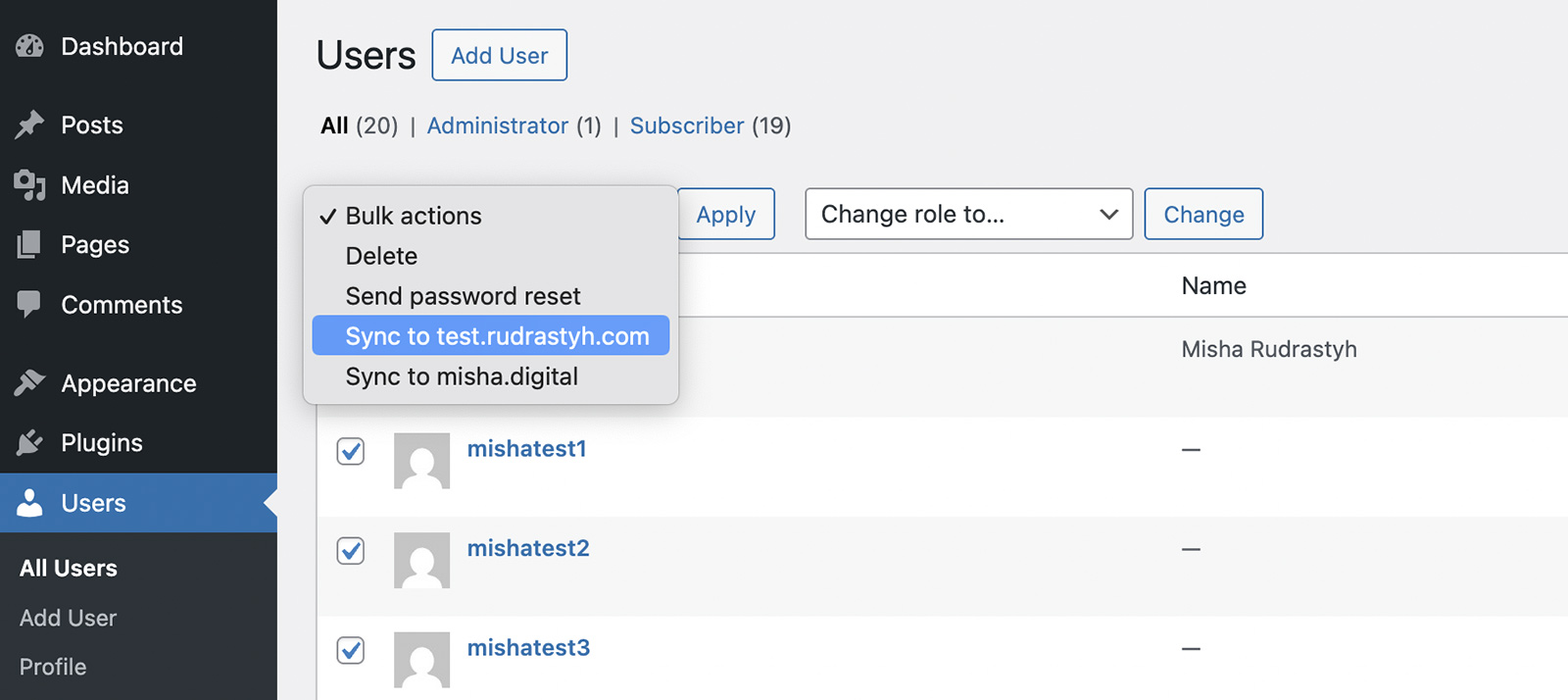 Bulk sync users to other WordPress sites