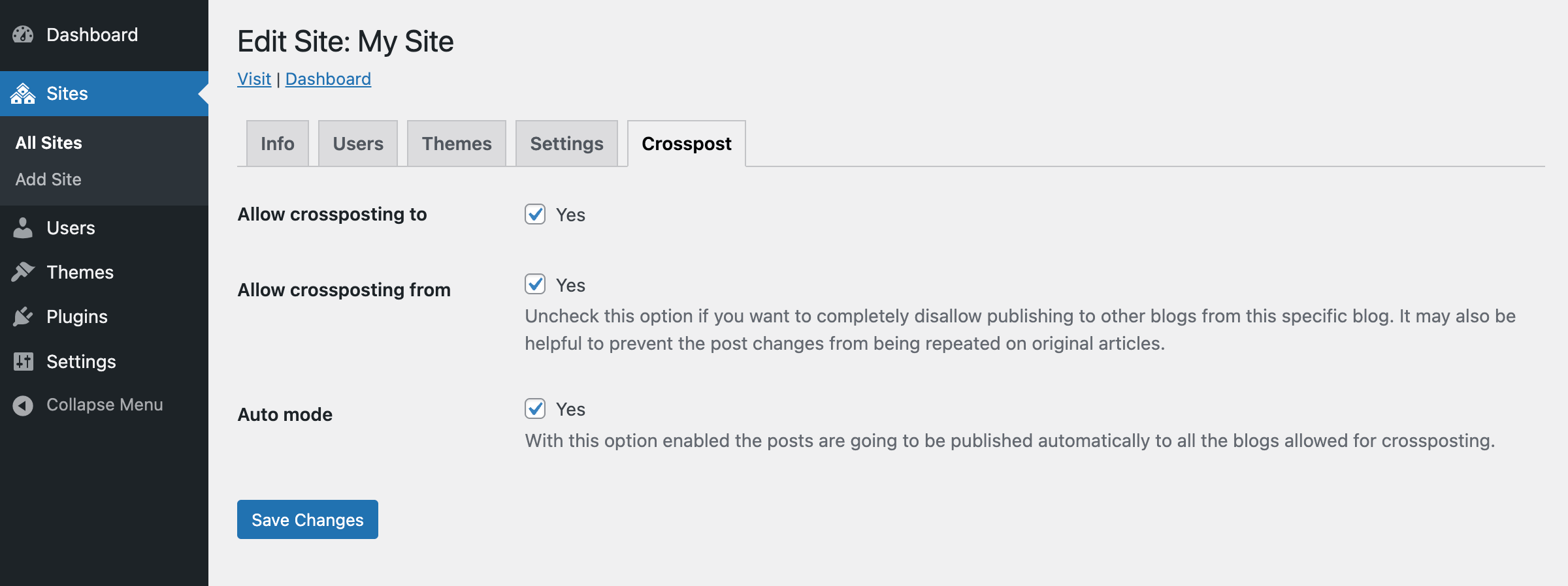 The auto mode feature in Simple Multisite Crossposting
