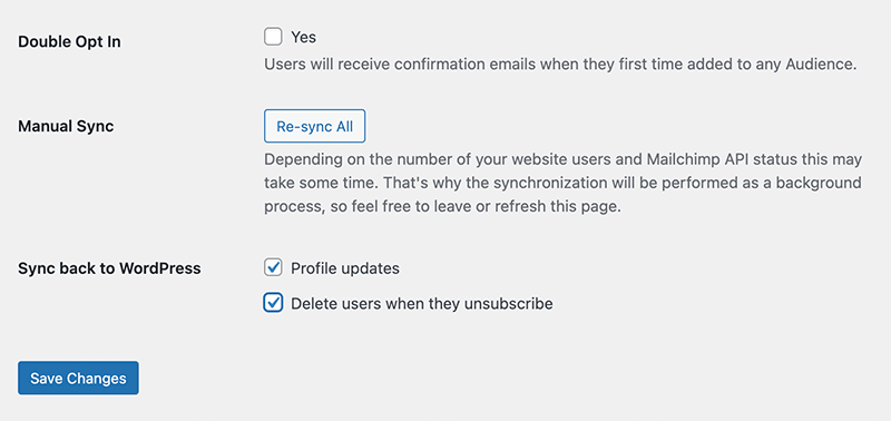 Sync Mailchimp audience updates to WordPress