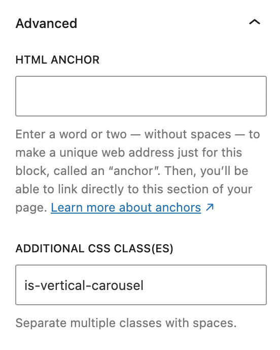 How to add a custom CSS class to a carousel block