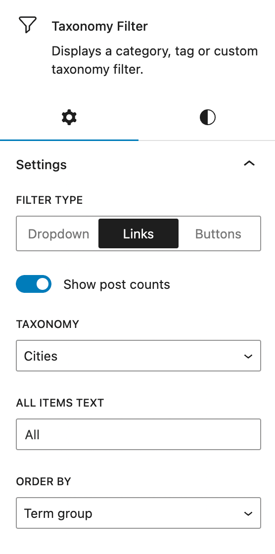 Order terms in taxonomy filters by term group