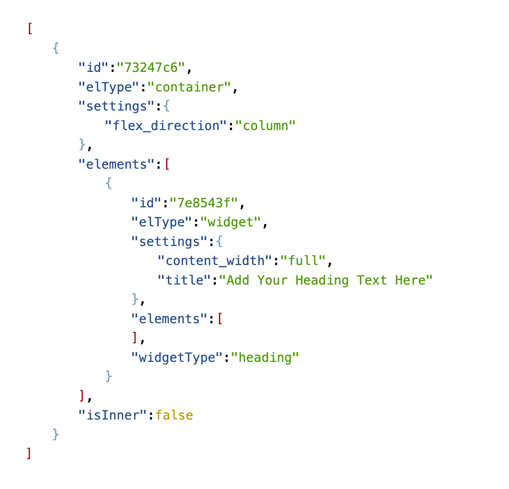 An example how Elementor stores its content in _elementor_data