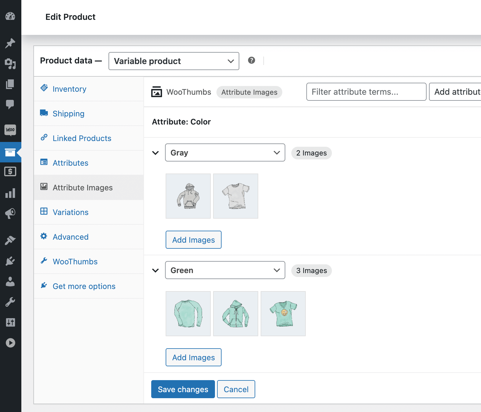 Crossposting attribute images added with WooThumbs for WooCommerce