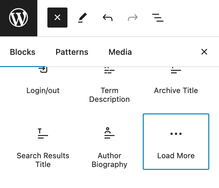 The AJAX load more block in the Gutenberg inspector