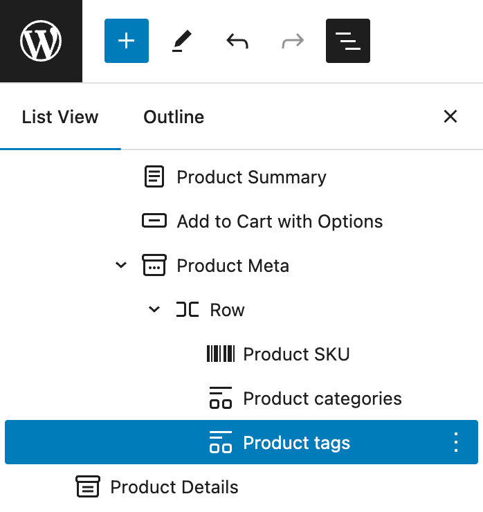 Product tags Gutenberg block