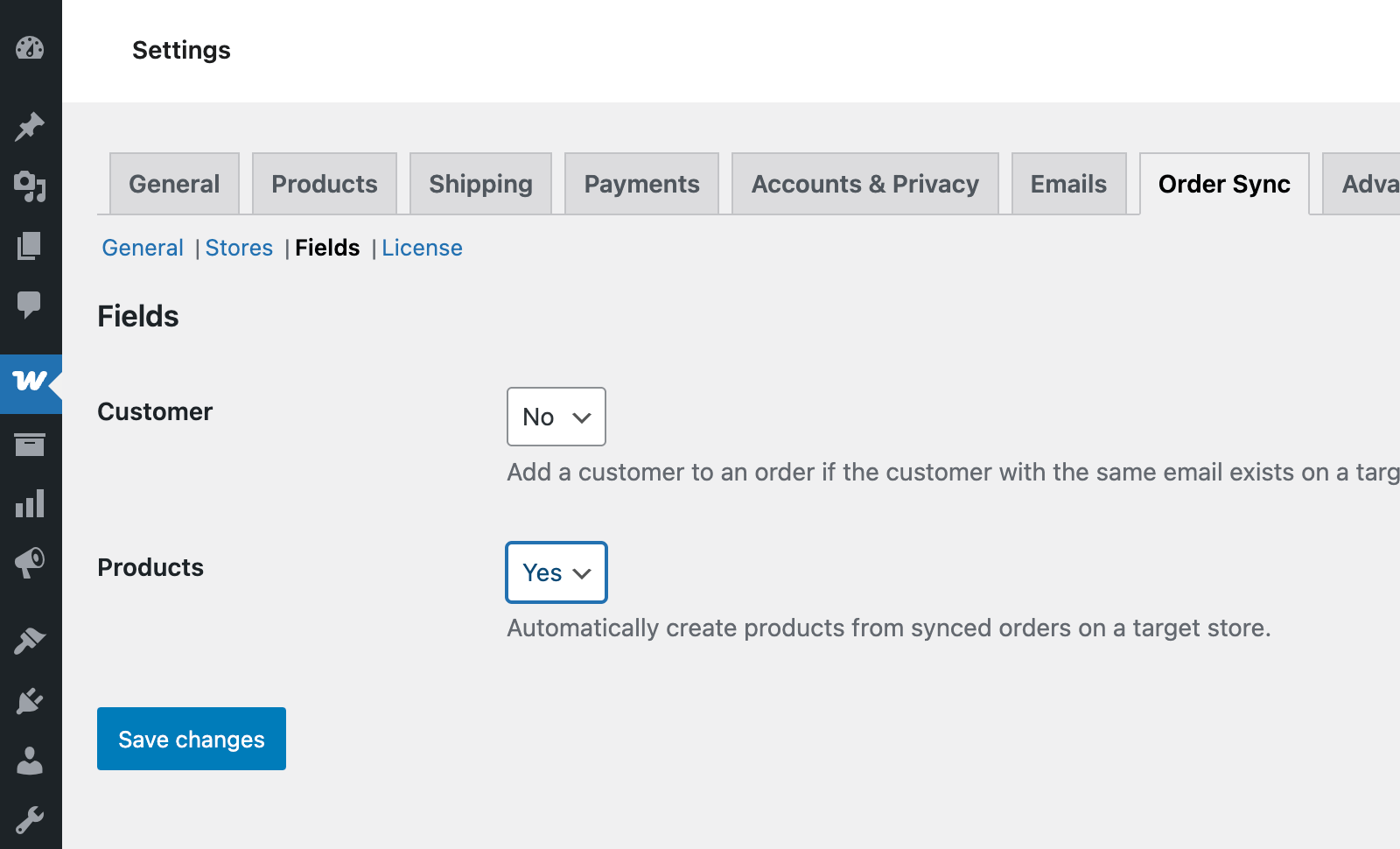 Sync products together with WooCommerce orders