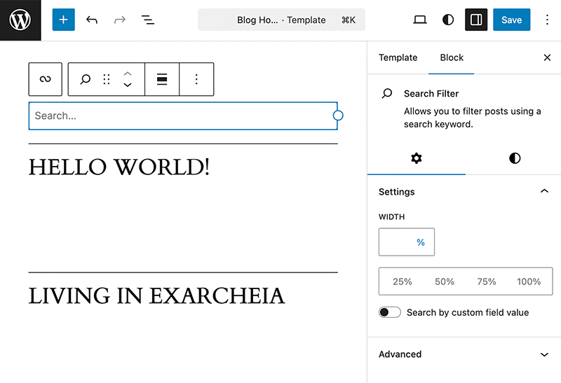 Configure the filter block to search by a custom field value