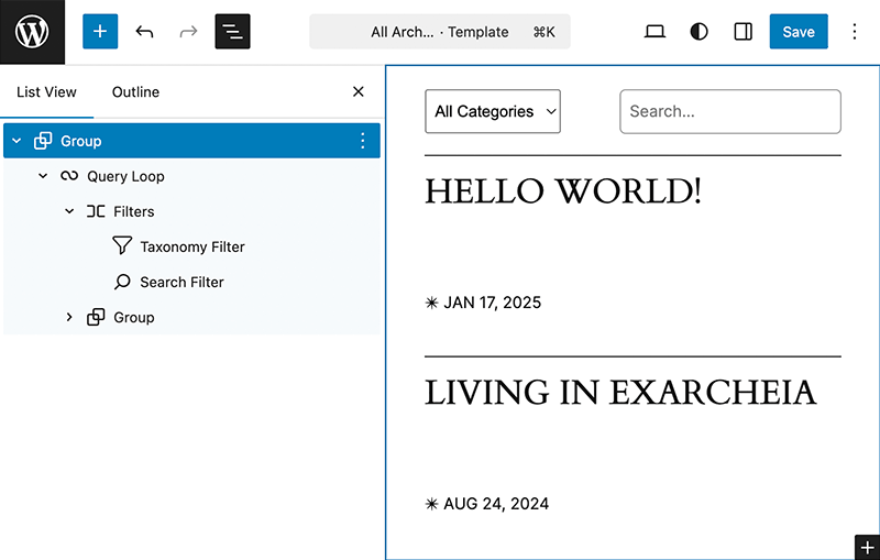 using taxonomy filters and search filter together