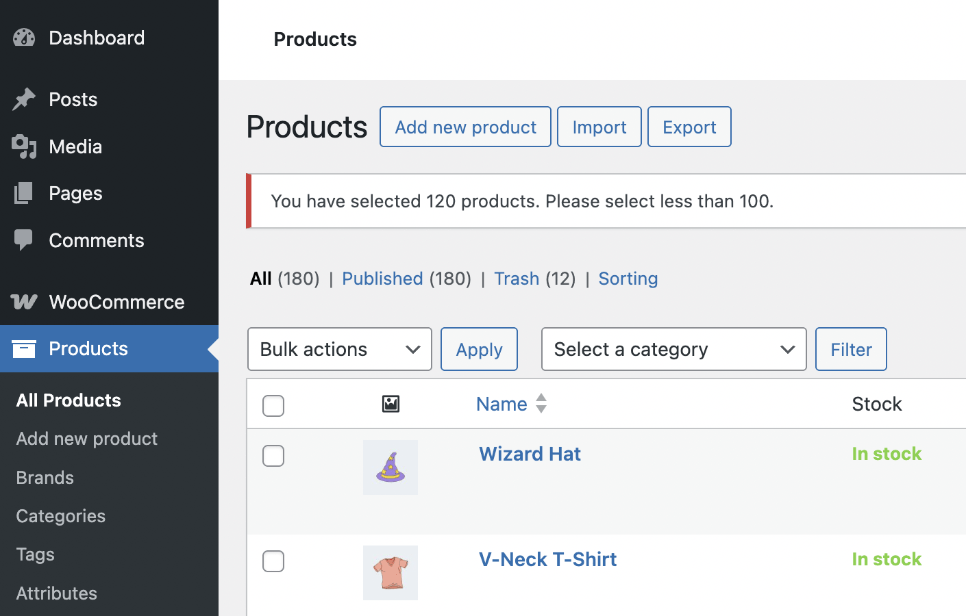 WooCommerce REST API batch requests are limited to 100 products per request