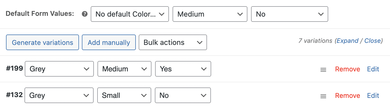 Choose default attributes for variable products
