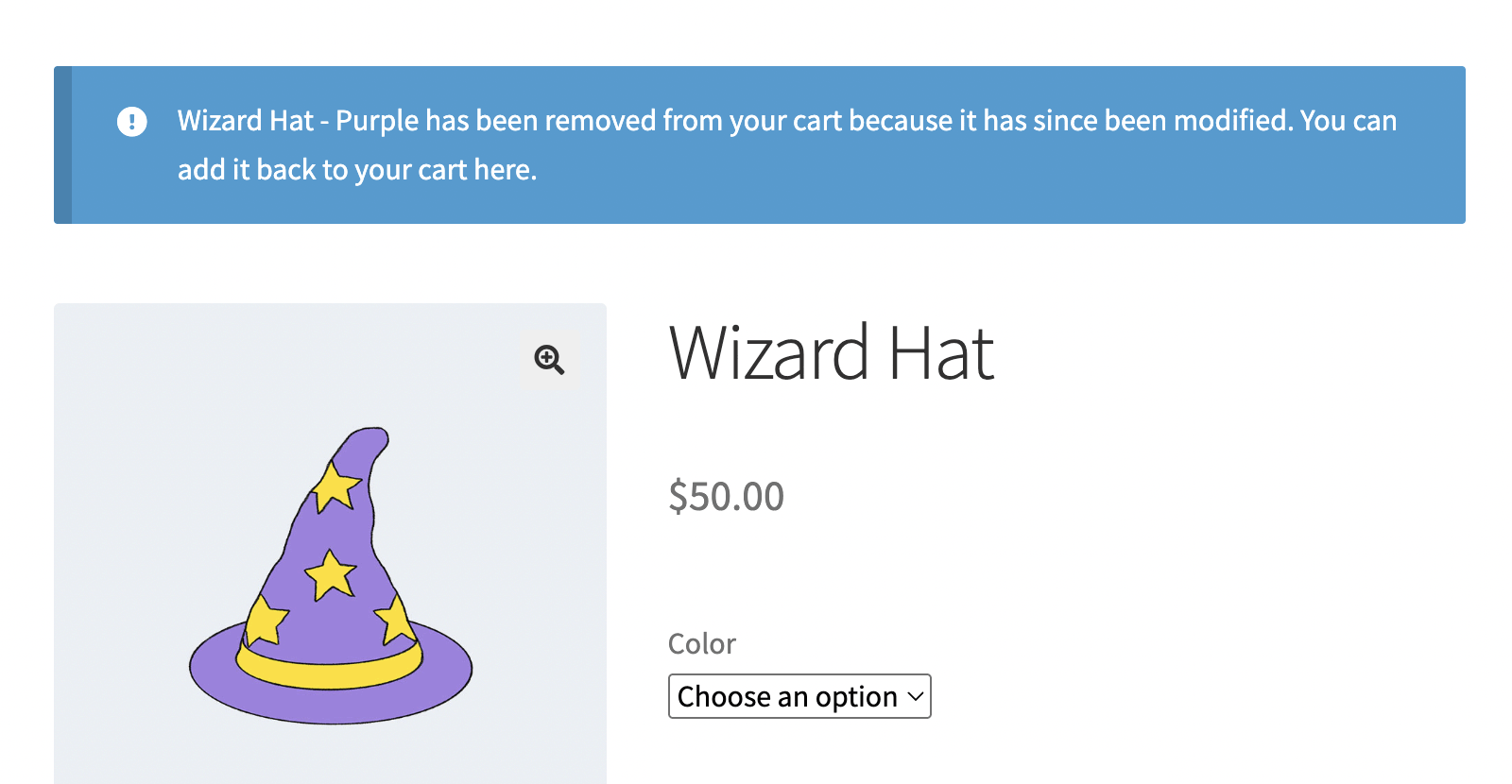 Product has been removed from your cart because it has since been modified. You can add it back to your cart.