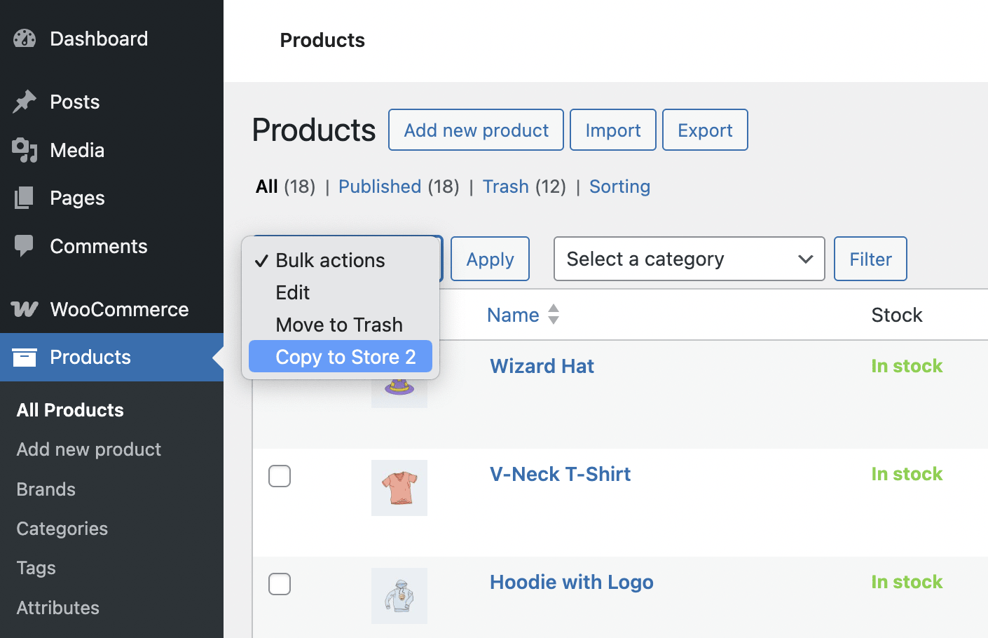 create a bulk action for WooCommerce products