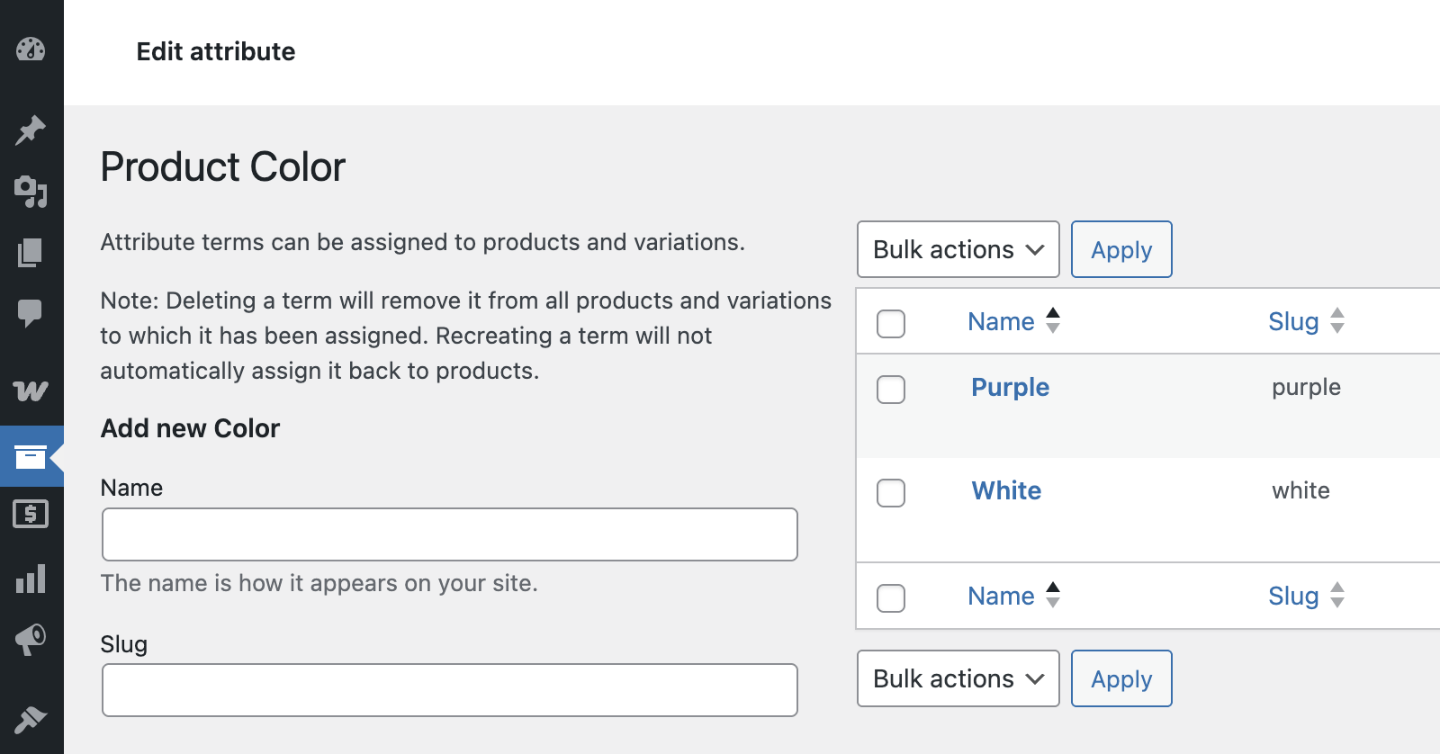 WooCommerce product attributes