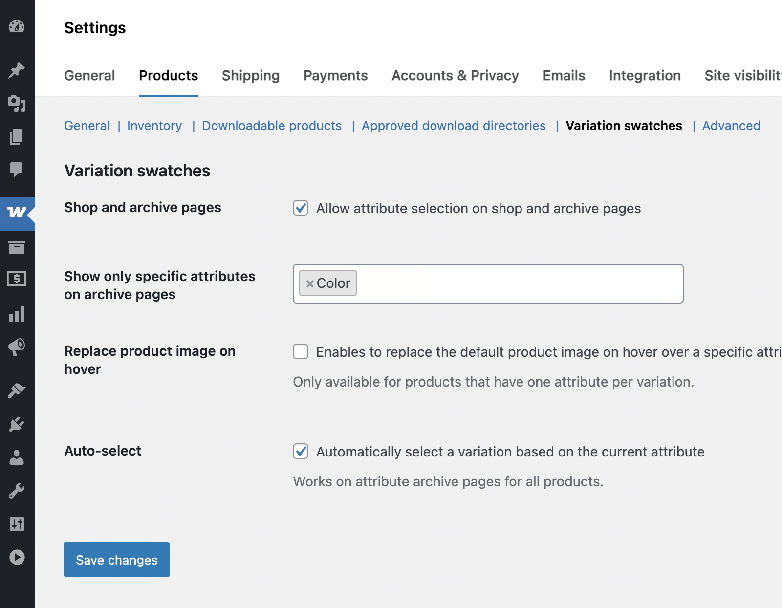 WooCommerce variarion swatches settings