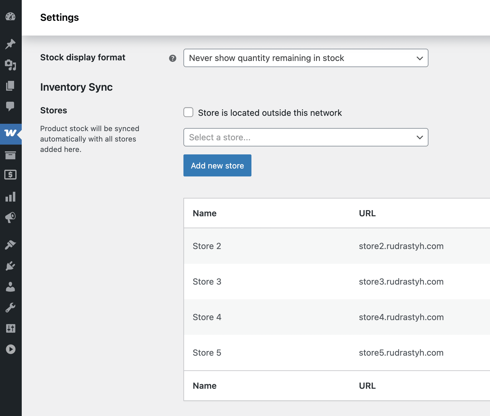Connect WooCommerce sub-stores to the central stock