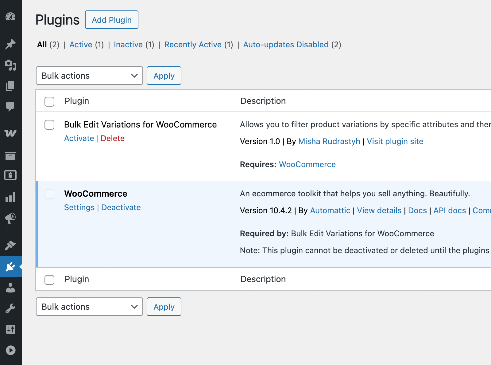 Activate bulk edit variations for WooCommerce plugin
