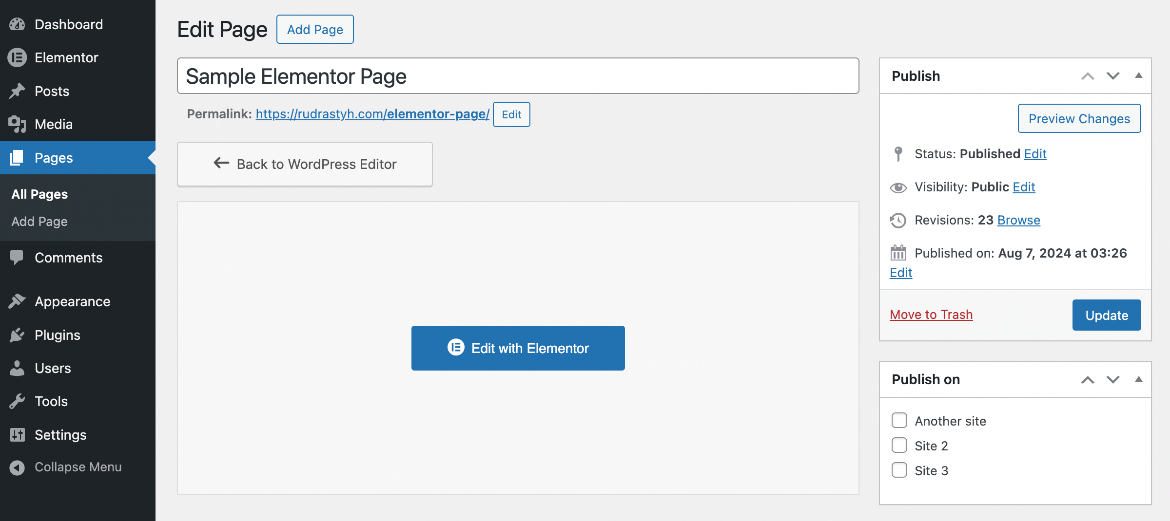 how to copy an Elementor page from one site to another example