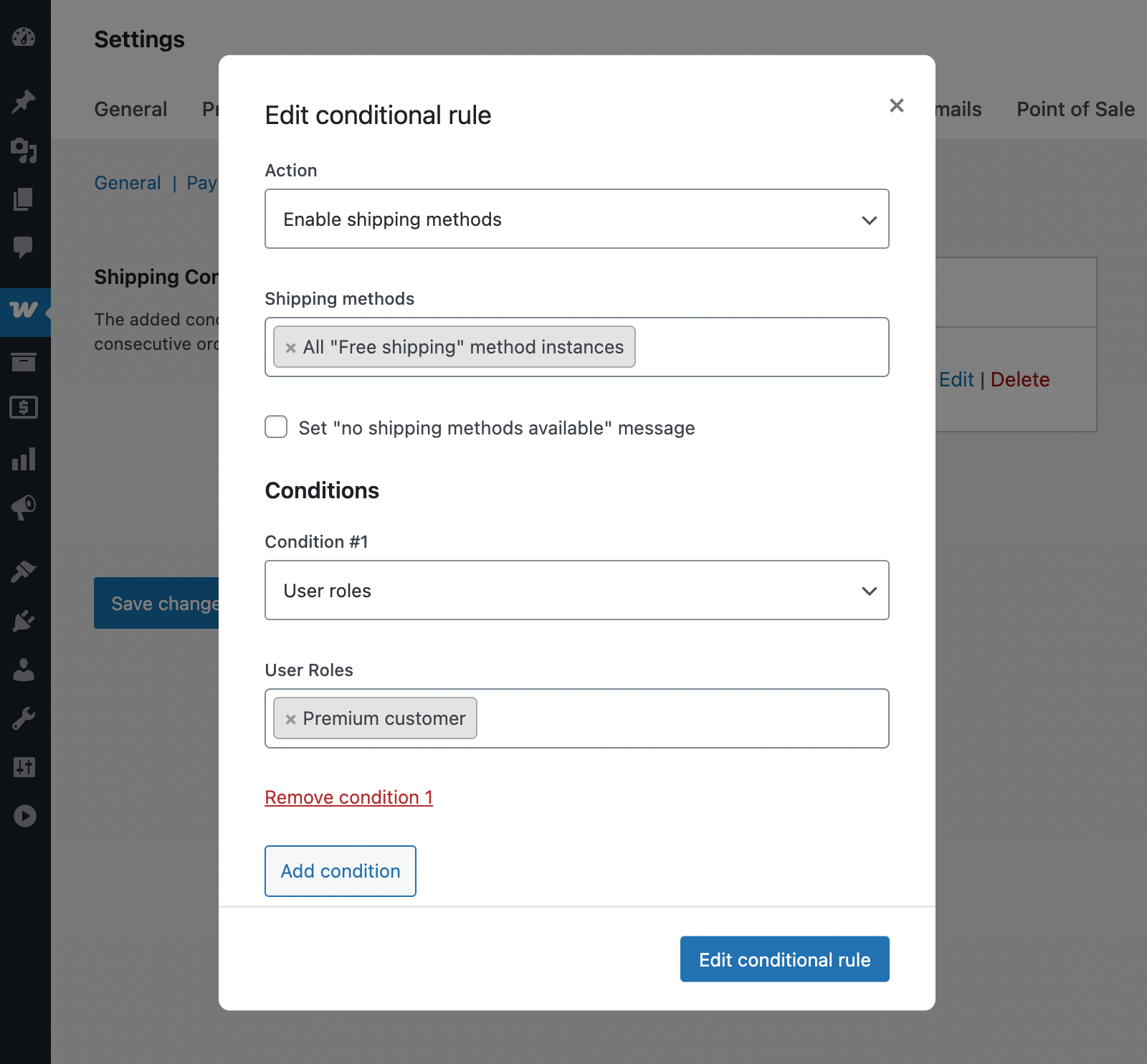 WooCommerce role-based shipping methods configuration