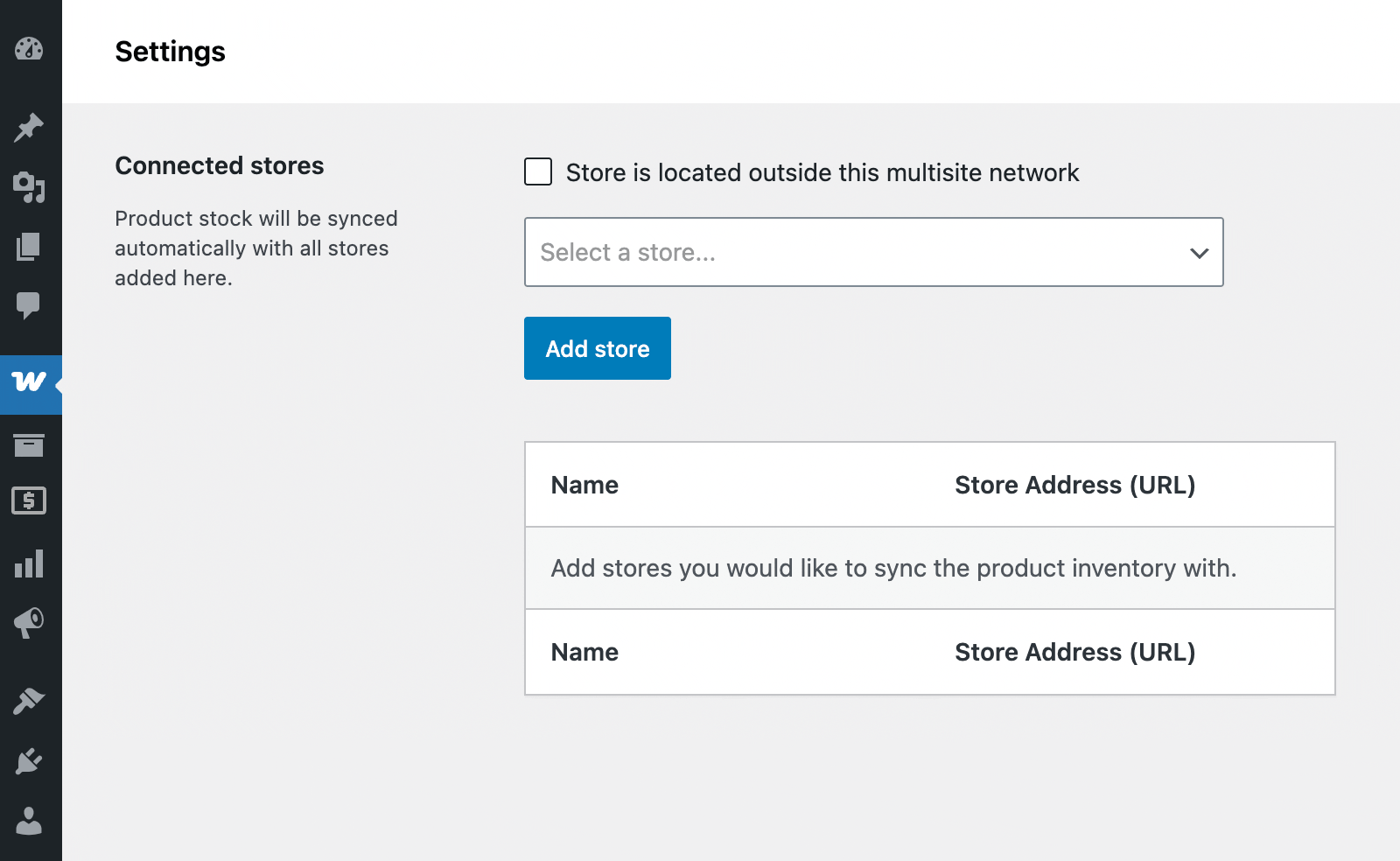 add a store within a WordPress Multisite network to sync product stock quantity