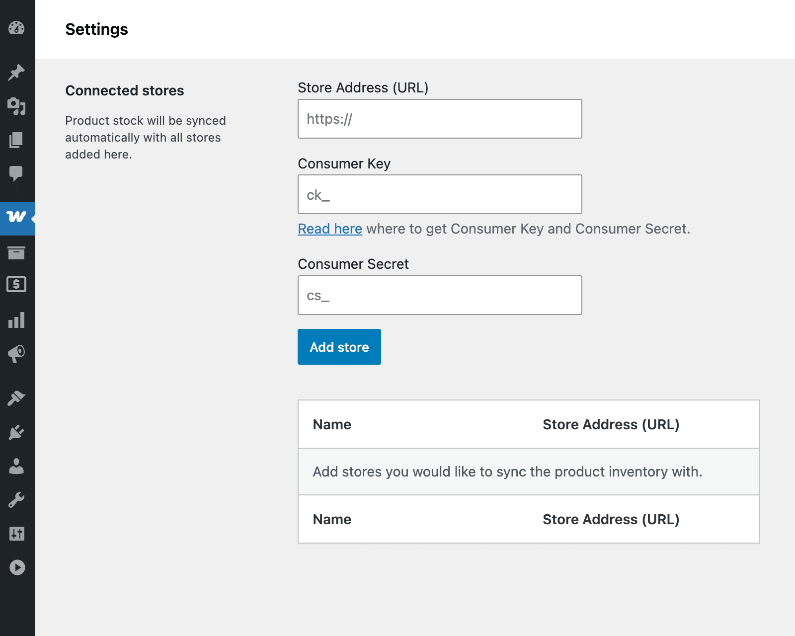 Add a WooCommerce store to sync product inventory with