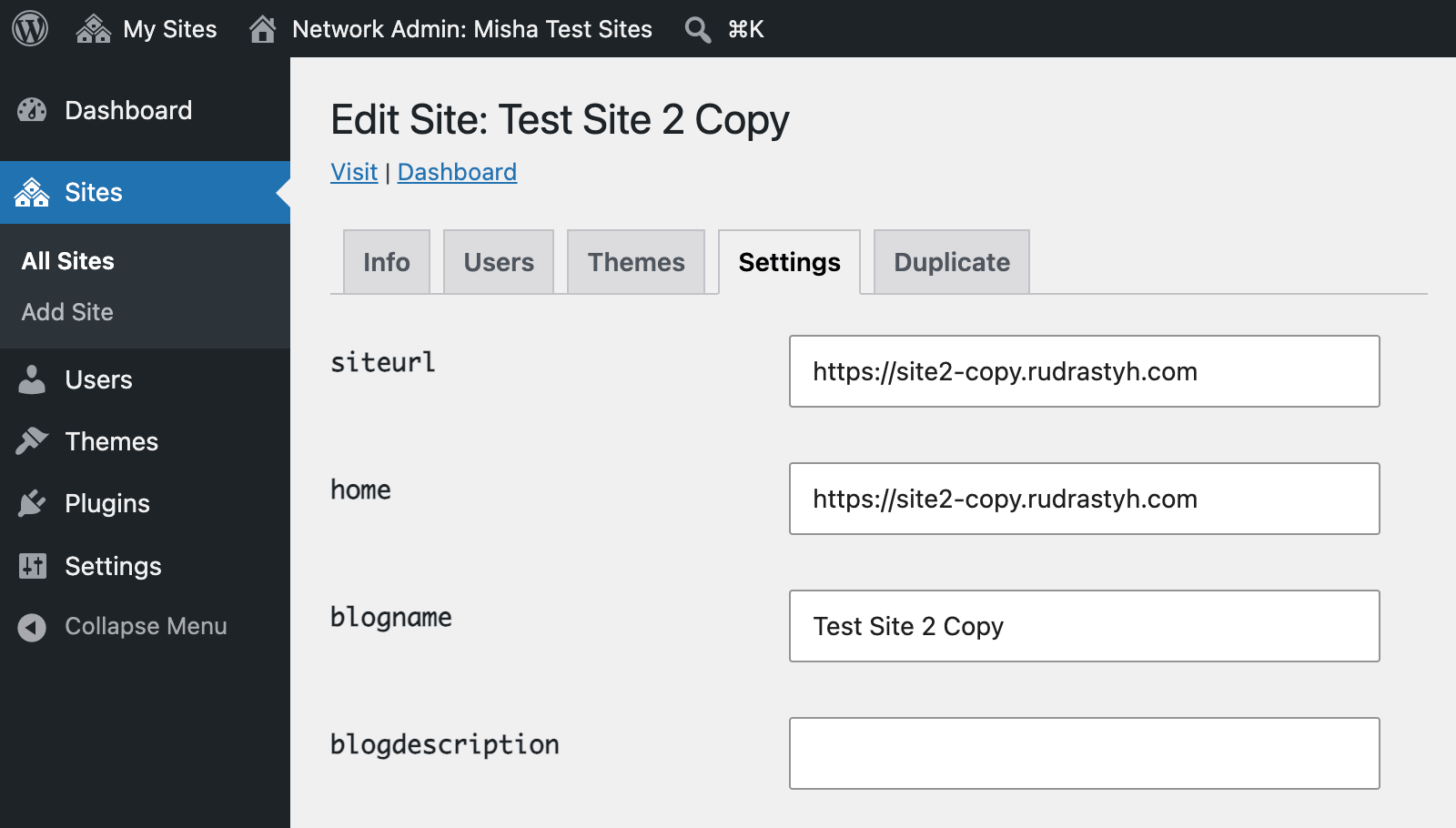 Change a duplicated site name and URL
