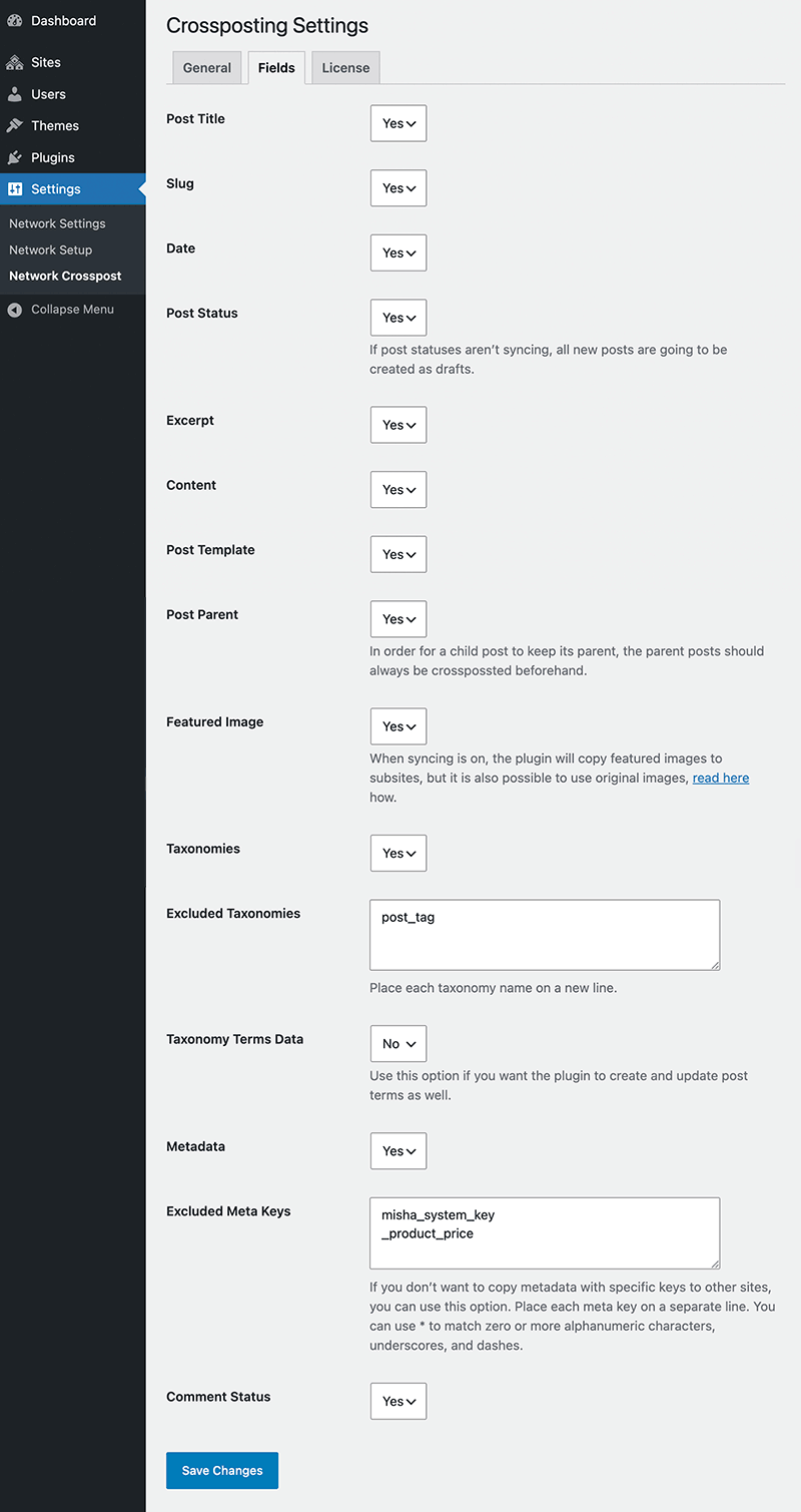 configure what post data you want to crosspost