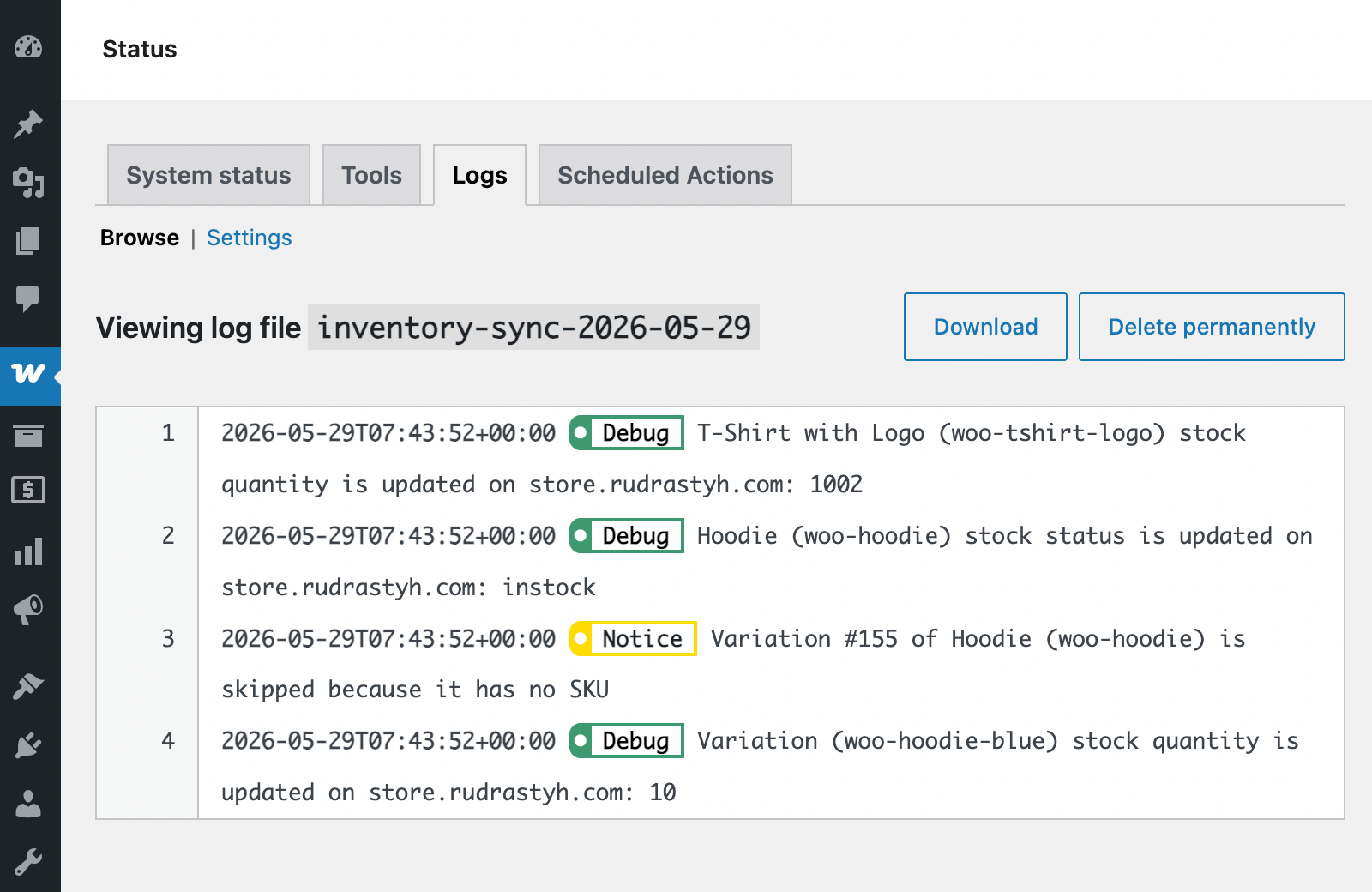 Logging the changes in inventory levels on WooCommerce stores