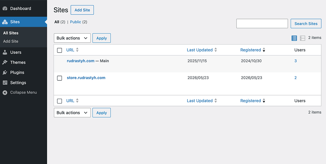 WordPress Multisite duplicate site example