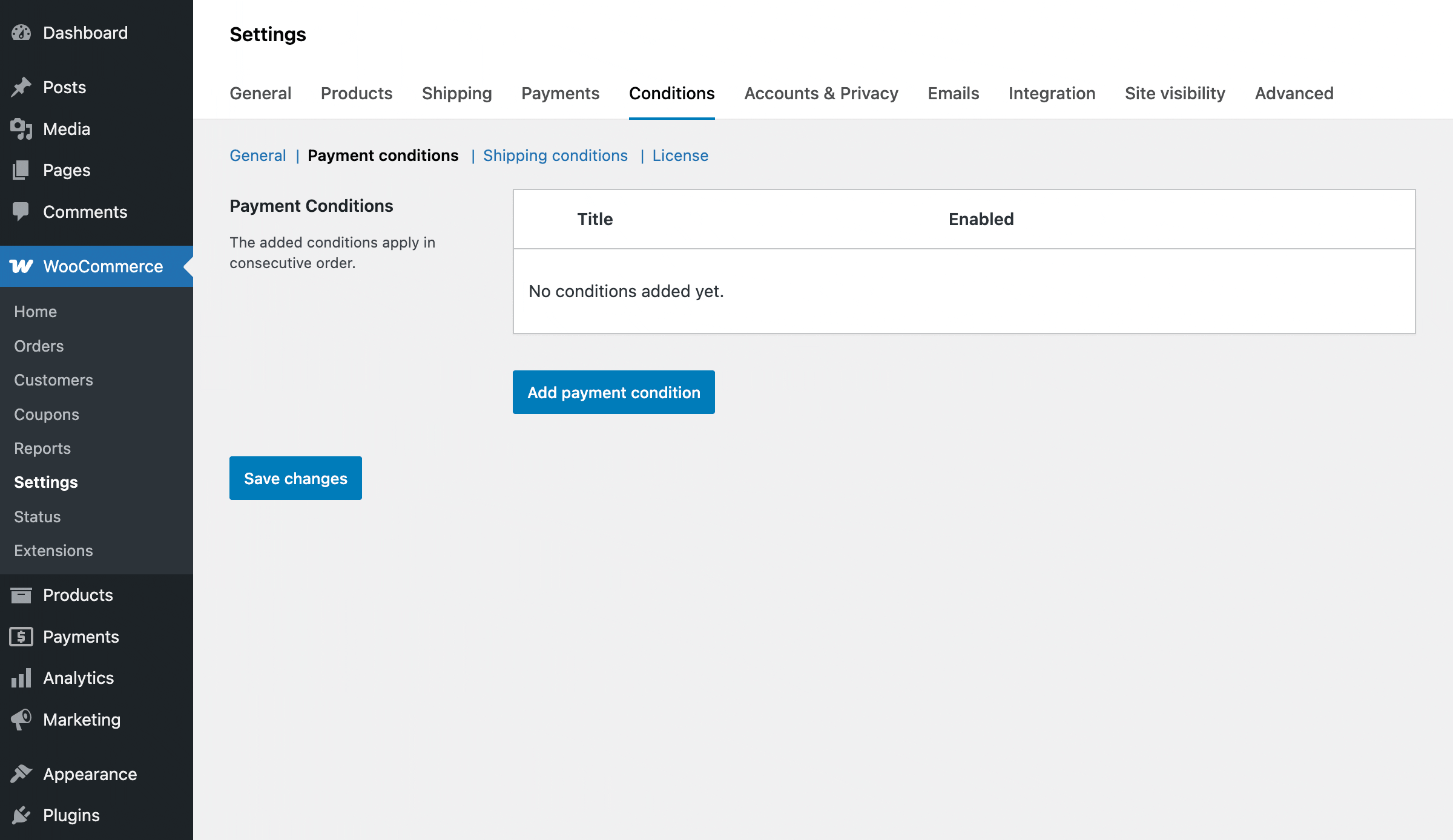 Creating a payment condition for WooCommerce