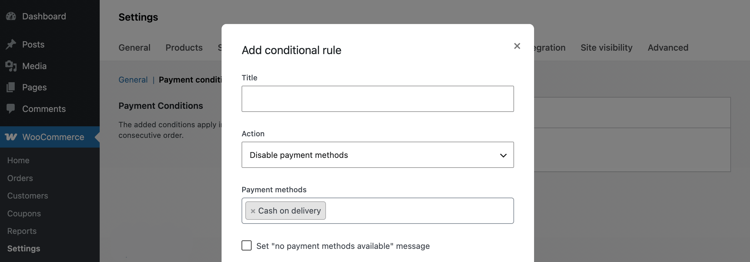 Disable WooCommerce payment methods based on conditions