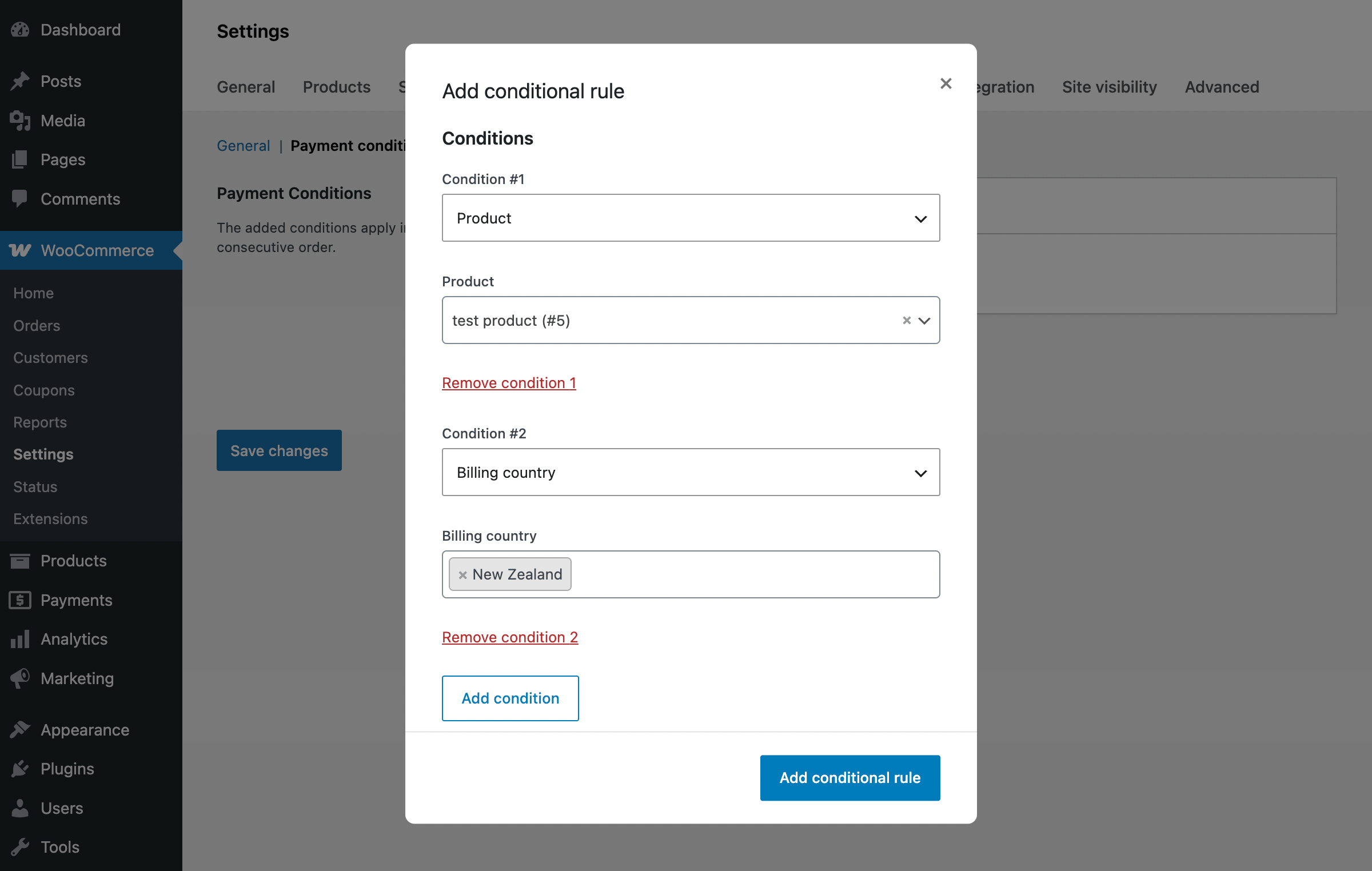 Payment methods by product and country for WooCommerce