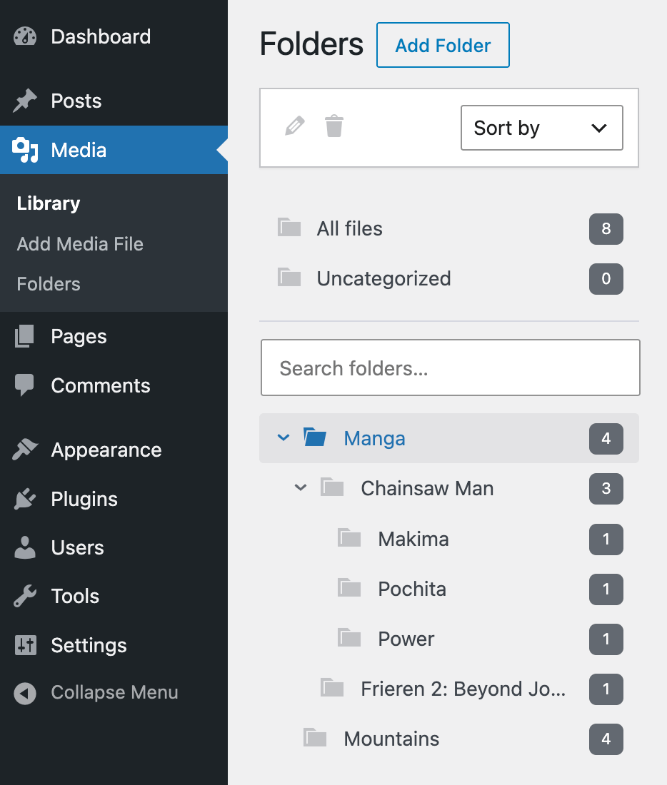 WordPress media library folders