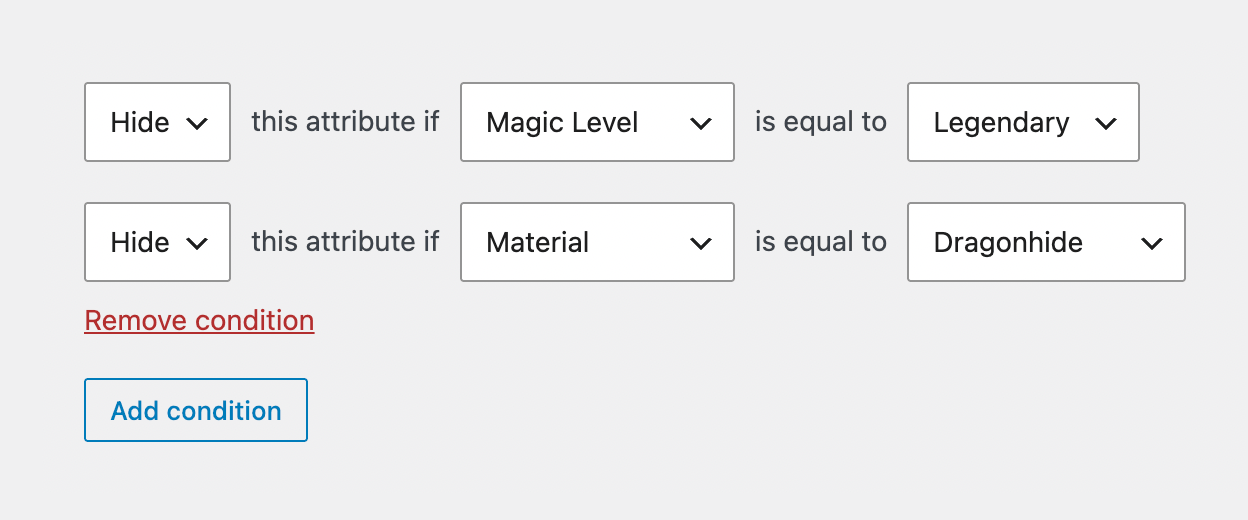 Hide a conditional attribute depending on another attribute value