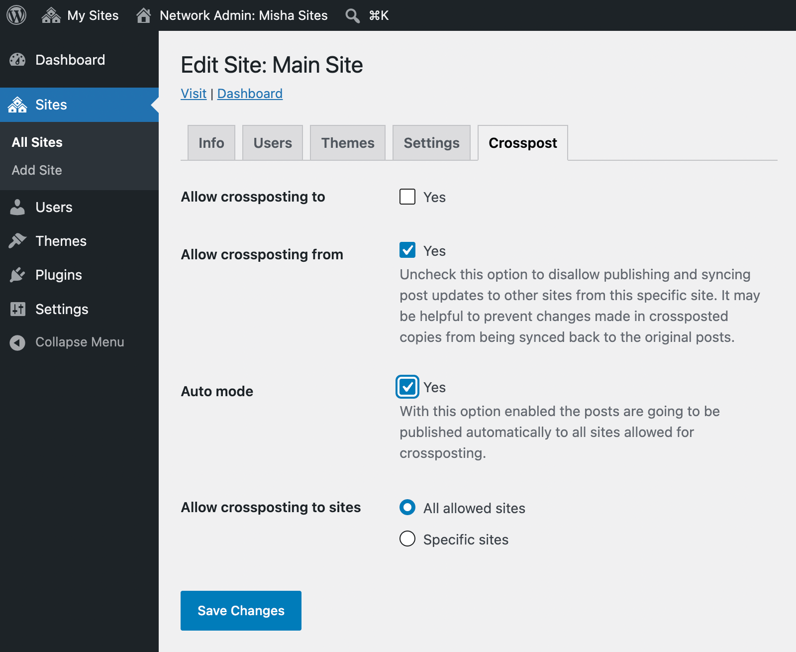 WordPress multisite post to all sites automatically