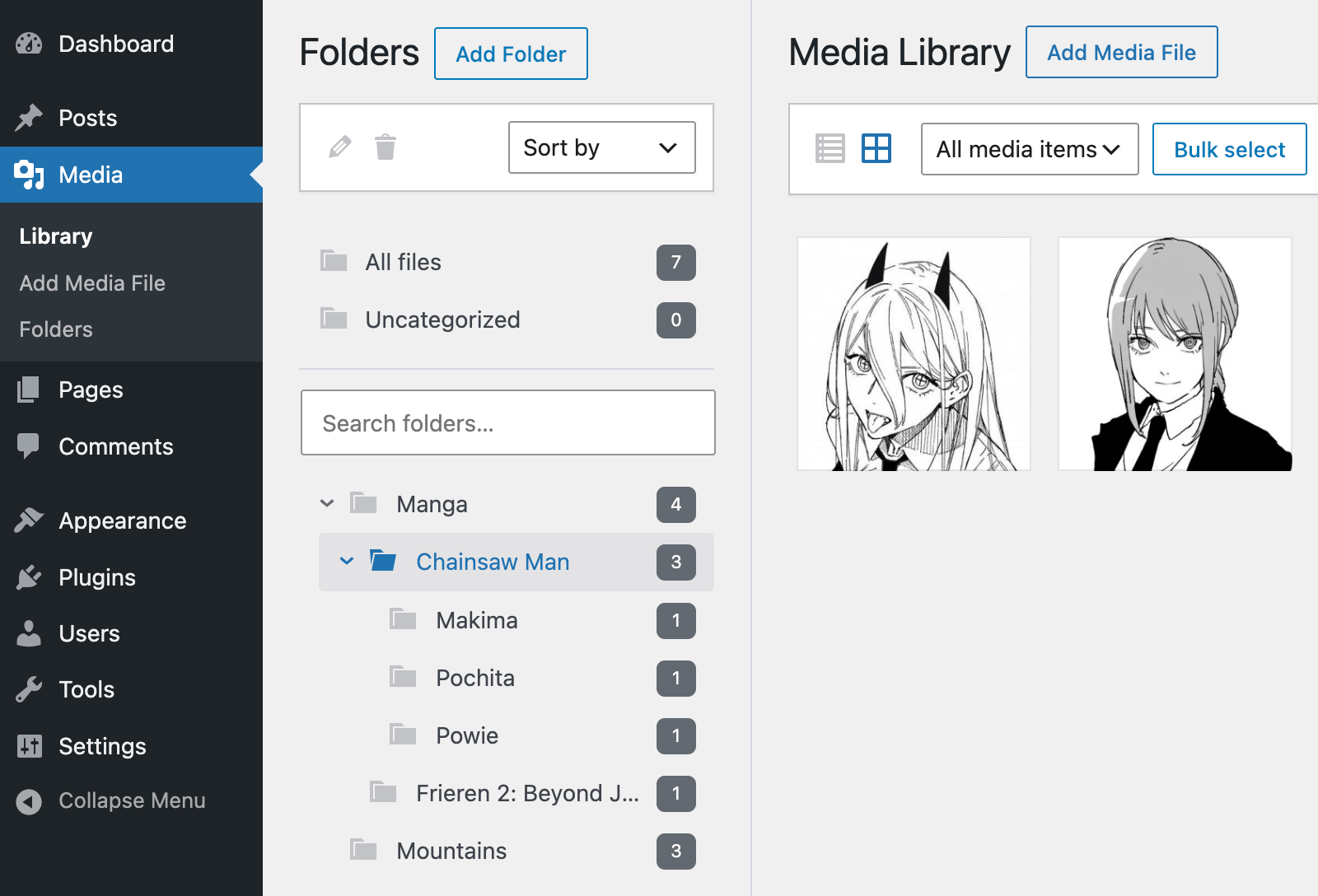 Organizing media files with folders in WordPress Multisite