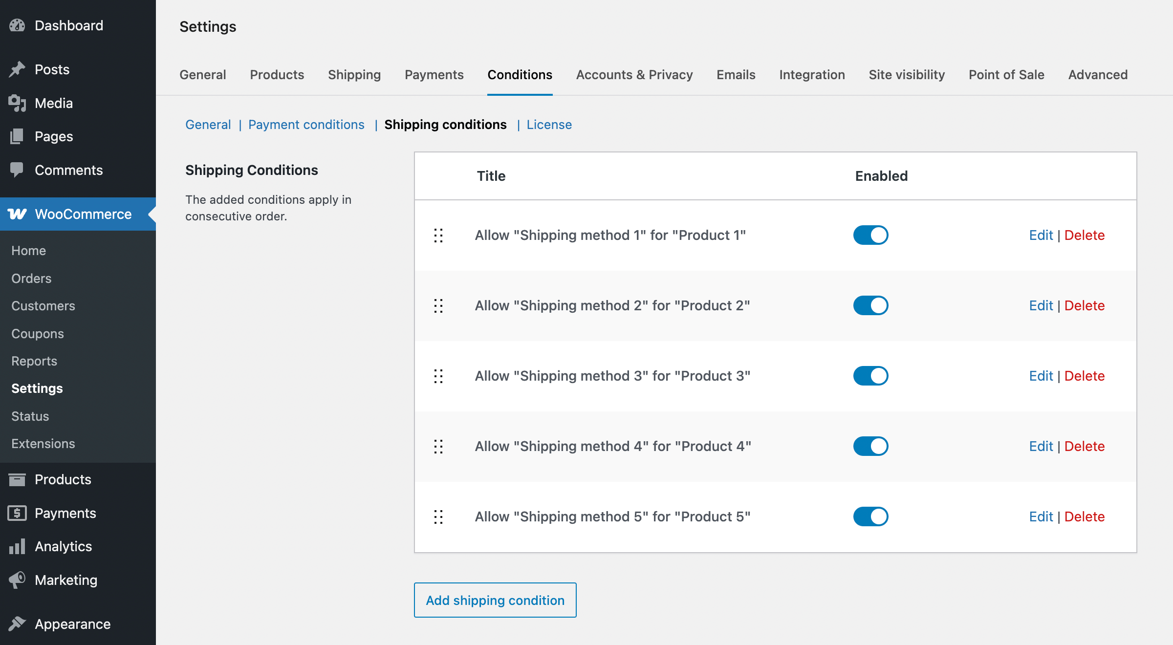 WooCommerce different shipping methods for different products