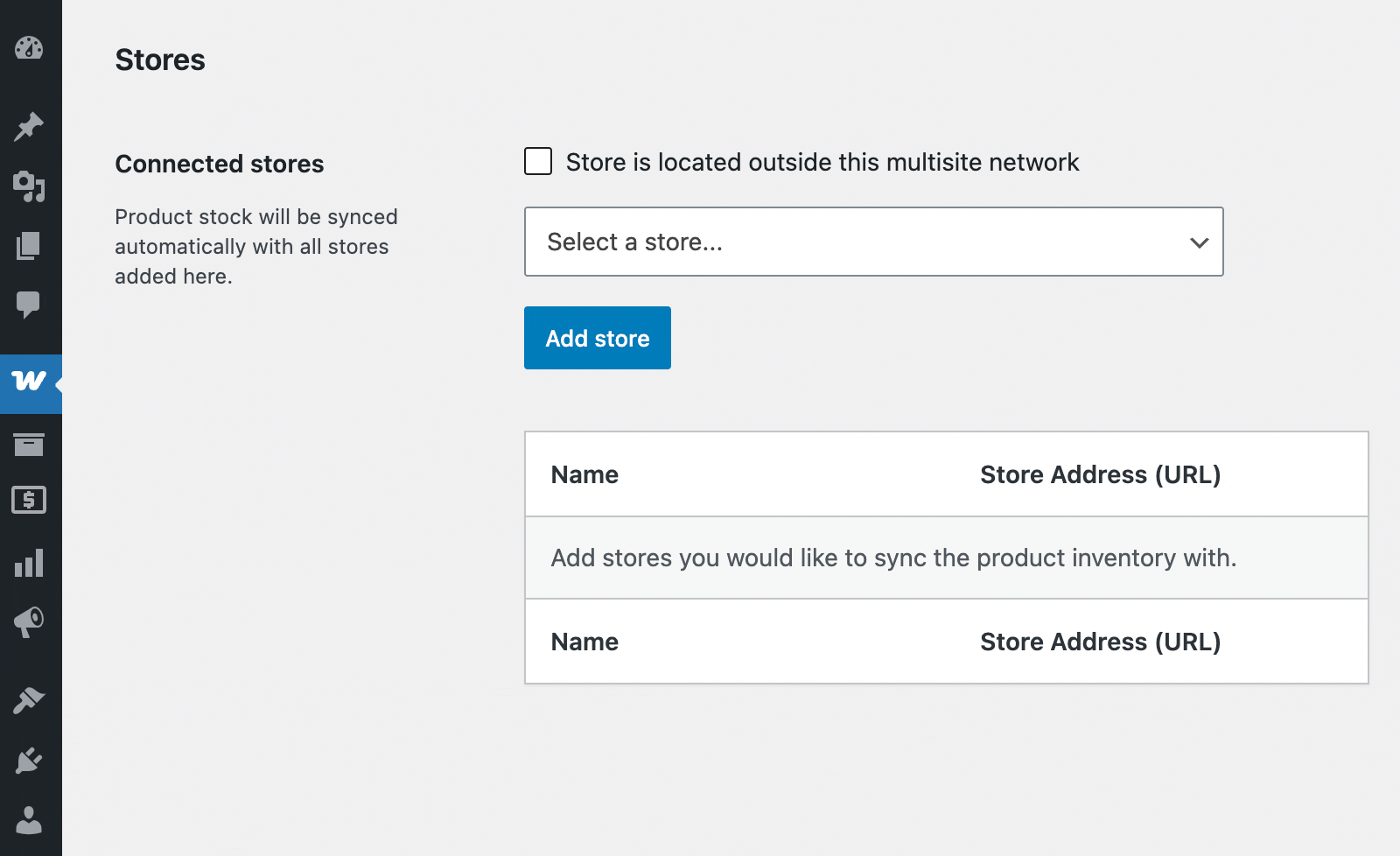 Connect a store to sync stock in WordPress Multisite