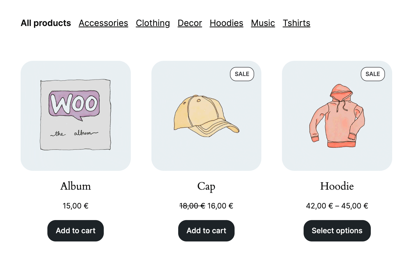 WooCommerce product category filter example