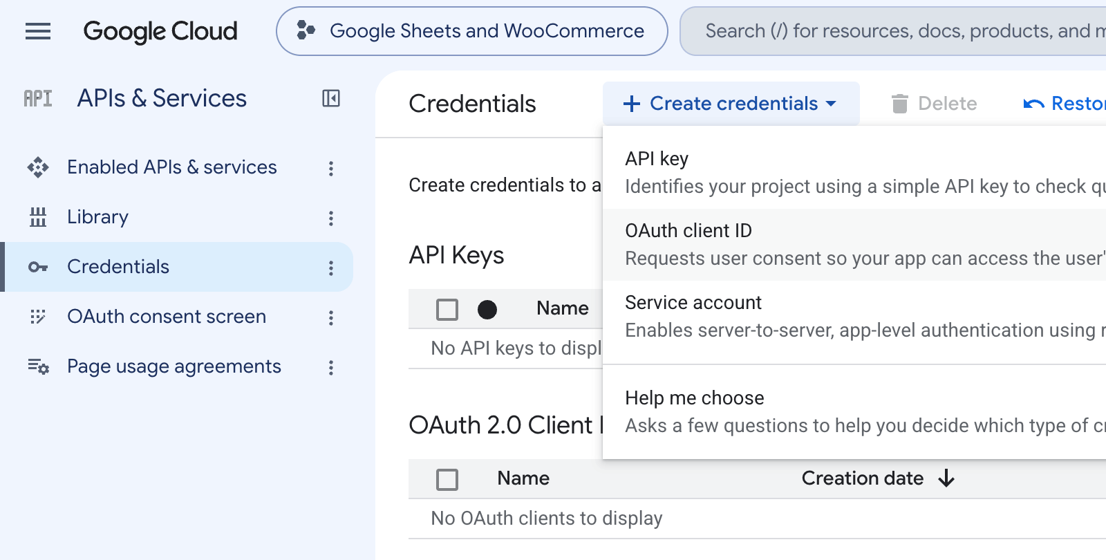 Create Google Sheets API credentials