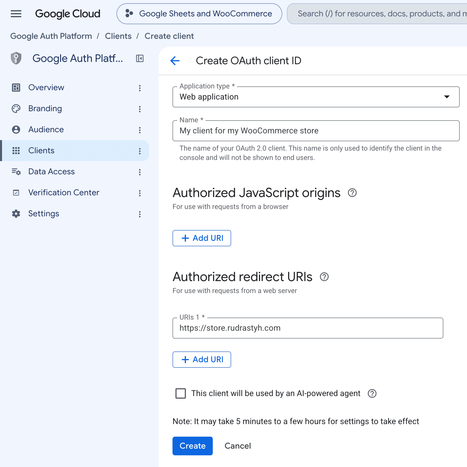 Create OAuth client