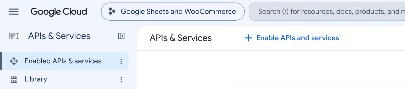 Enable APIs and Services link
