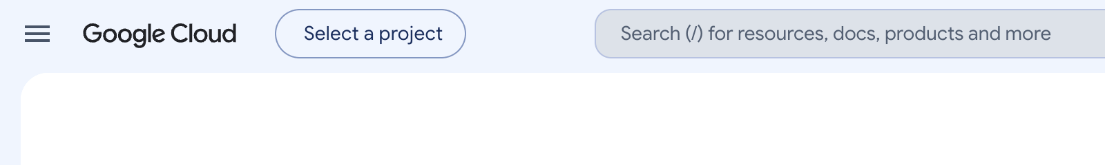 Select a project in Google console