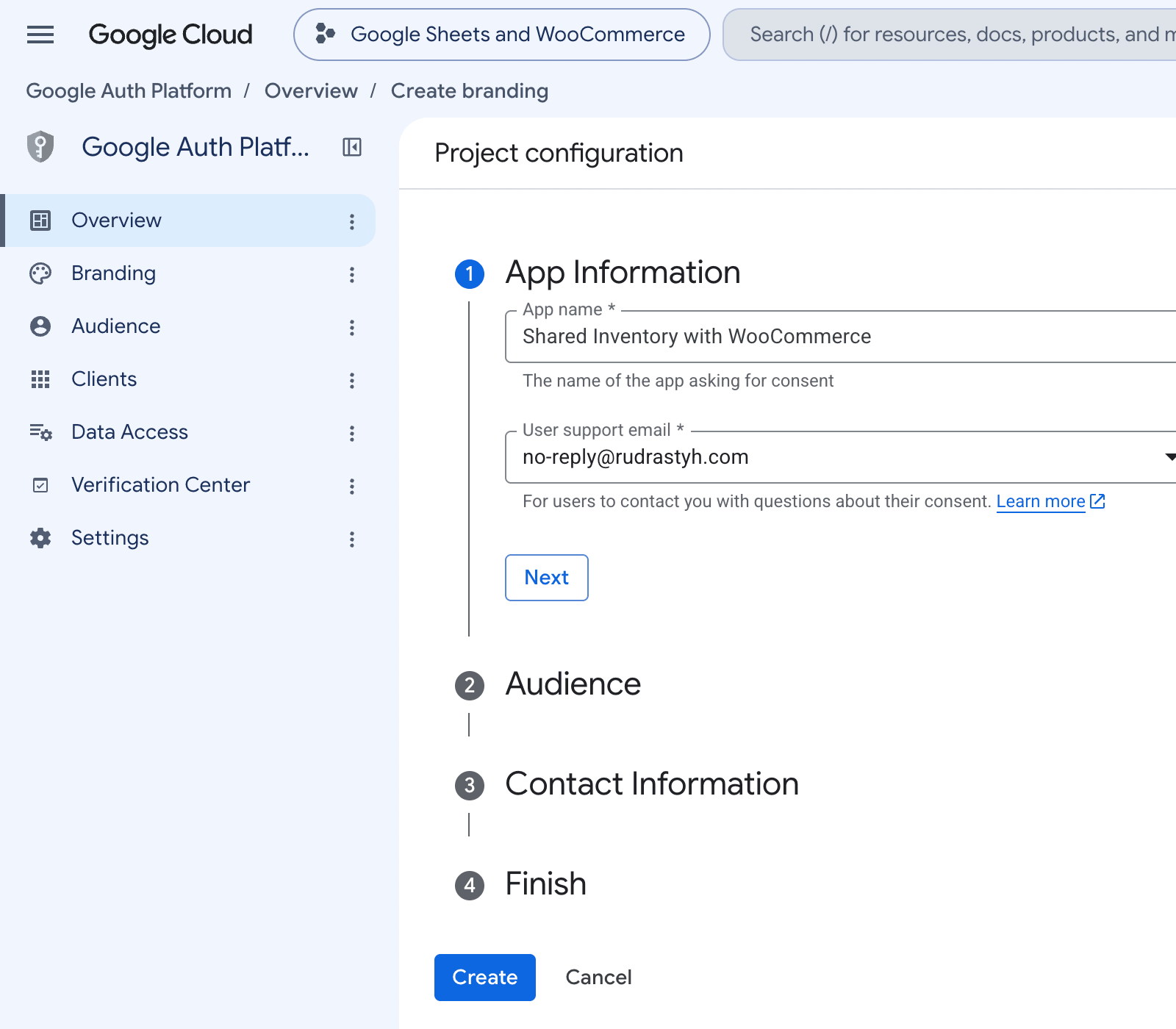 Google Sheets API creating an application for the OAuth client
