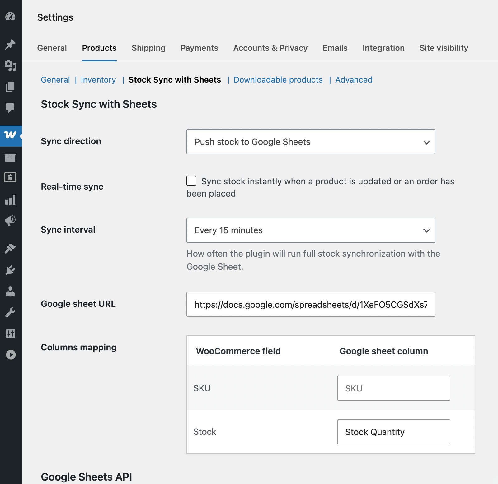 Configuring shared inventory between WooCommerce and Google Sheets